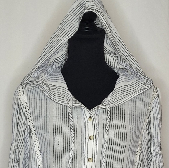 Free People Hooded Babydoll-Inspired Billowy Long Sleeve Blouse Top Tunic- Sz S - Picture 6 of 13